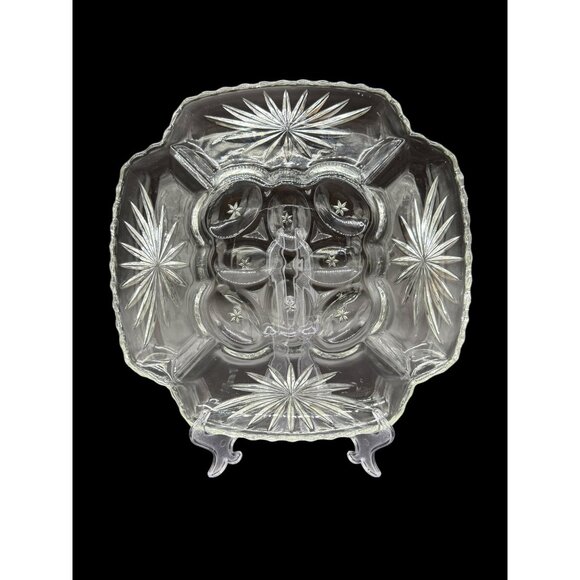 Vintage Early American Pattern Glass Egg Platter With Starburst Design - Elegant - Picture 1 of 9